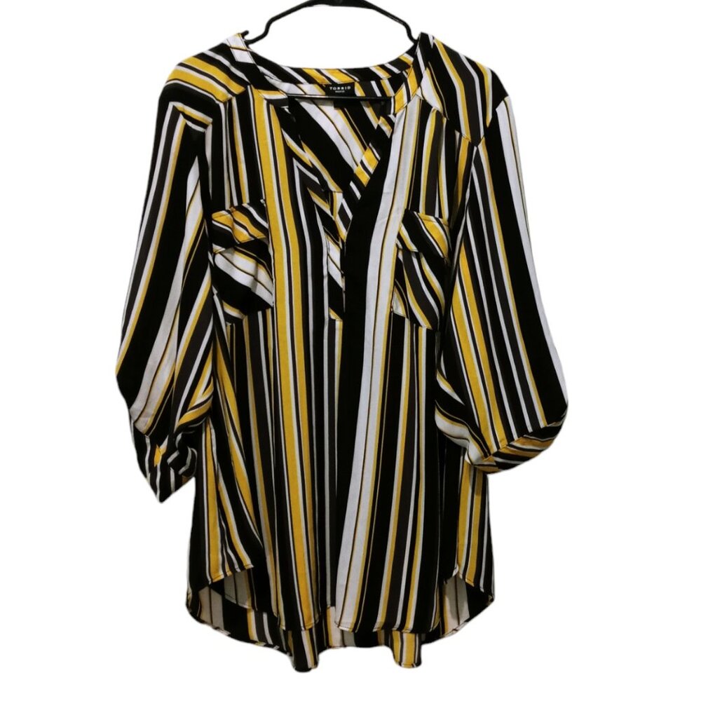 Torrid Harper Women's Blouse Top Striped Roll Tab 3/4 Sleeve Size 4